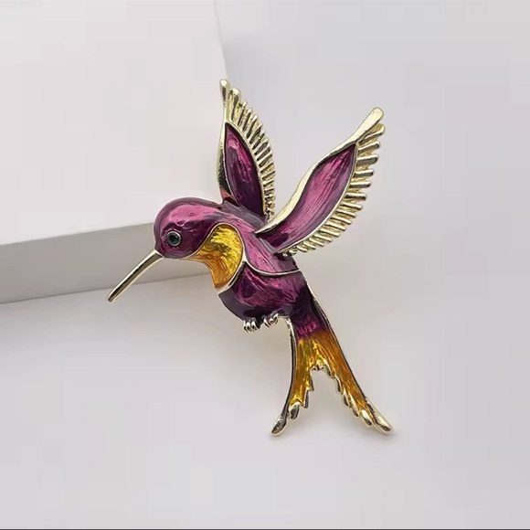 Brooch Purple Hummingbird Brooch | Enamel Bird Pin Jewelry - Picture 2 of 7